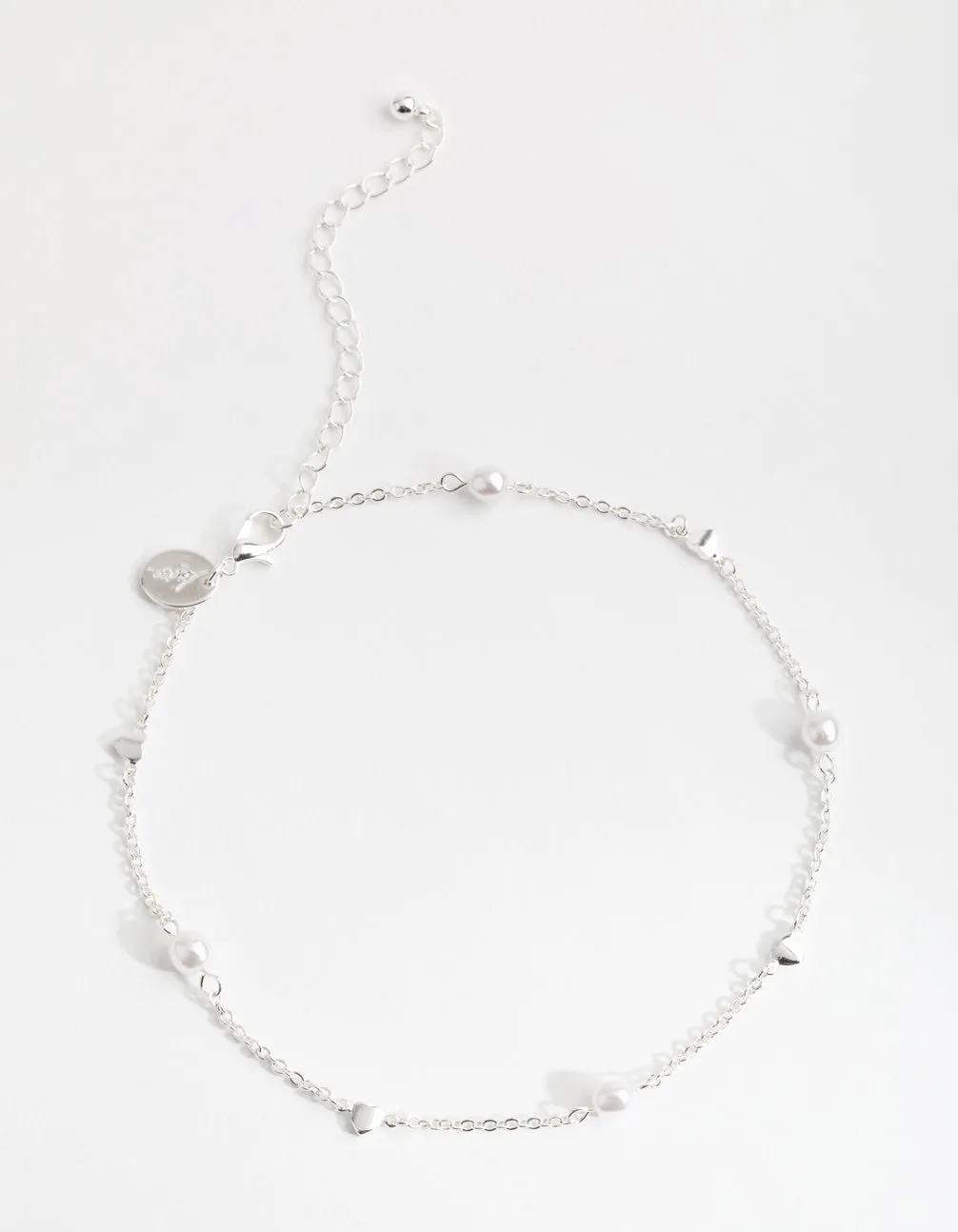 Silver Faux Pearl Heart Choker