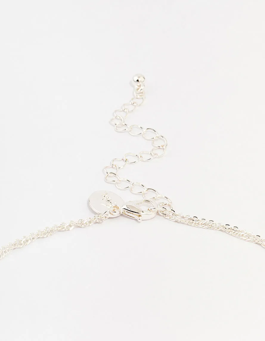 Silver Plated Brass  Cubic Zirconia Cross Coin Layered Necklace
