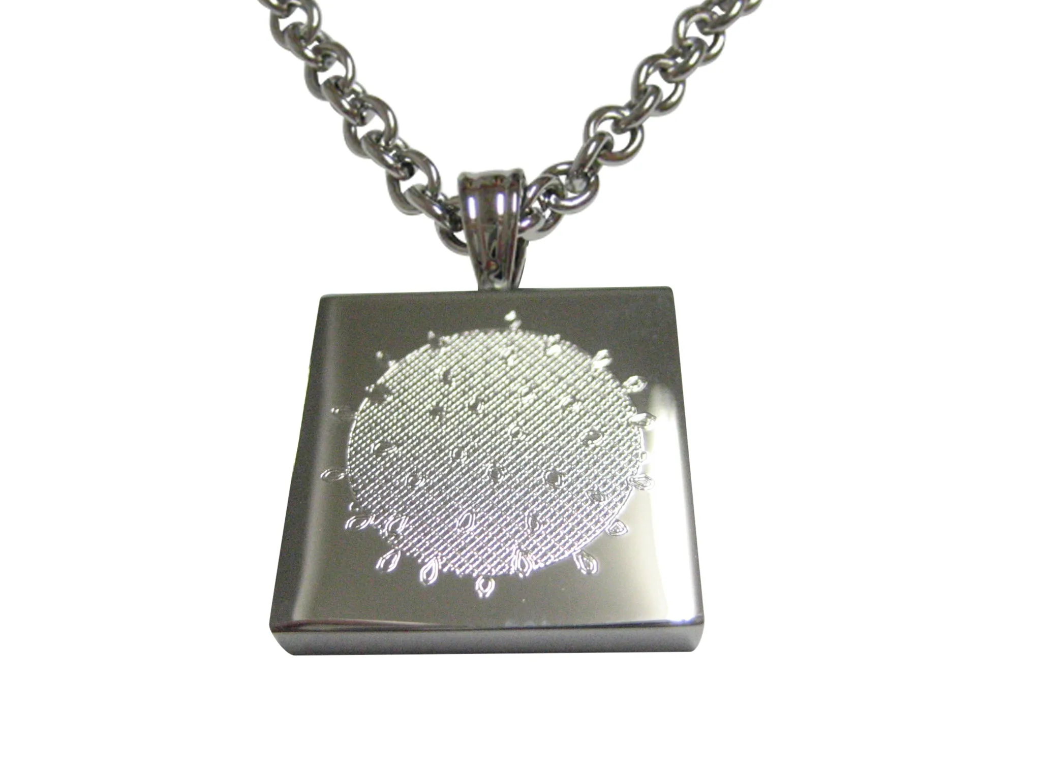 Silver Toned Etched Enveloped Virus Pendant Necklace