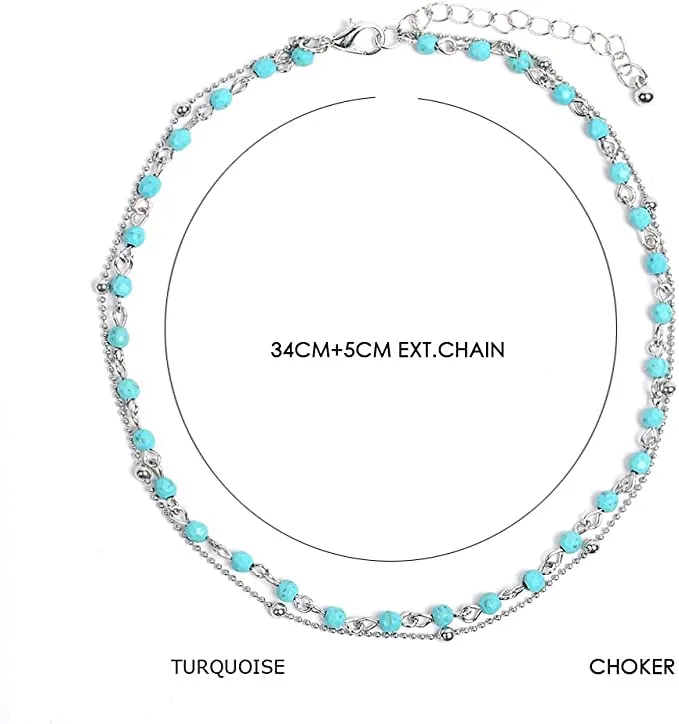 SL-094 Women's Turquoise Layered Choker Necklace x 20 units - NEW - SMALL LOT