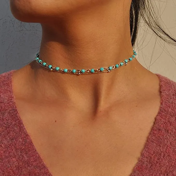 SL-094 Women's Turquoise Layered Choker Necklace x 20 units - NEW - SMALL LOT