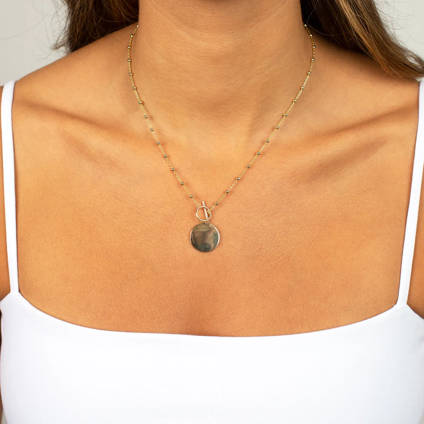 Solid Coin Ball Chain Toggle Necklace