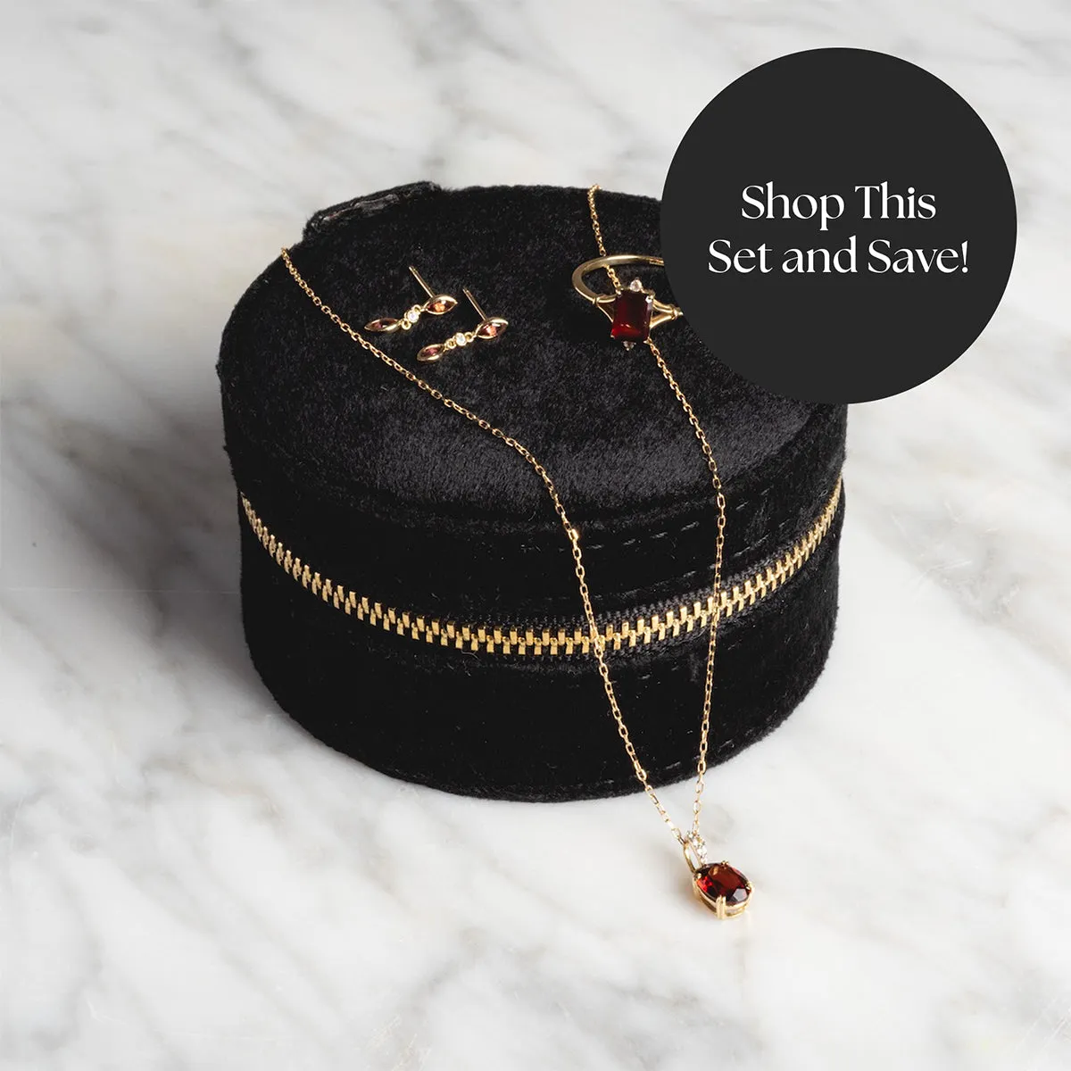 Solid Gold 2025 January Capsule Garnet Statement Set with Free Gift