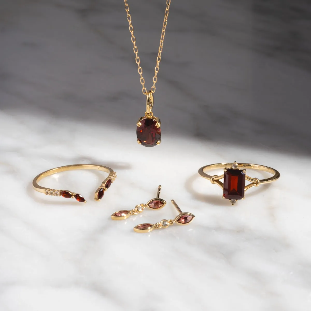 Solid Gold 2025 January Capsule Garnet Statement Set with Free Gift