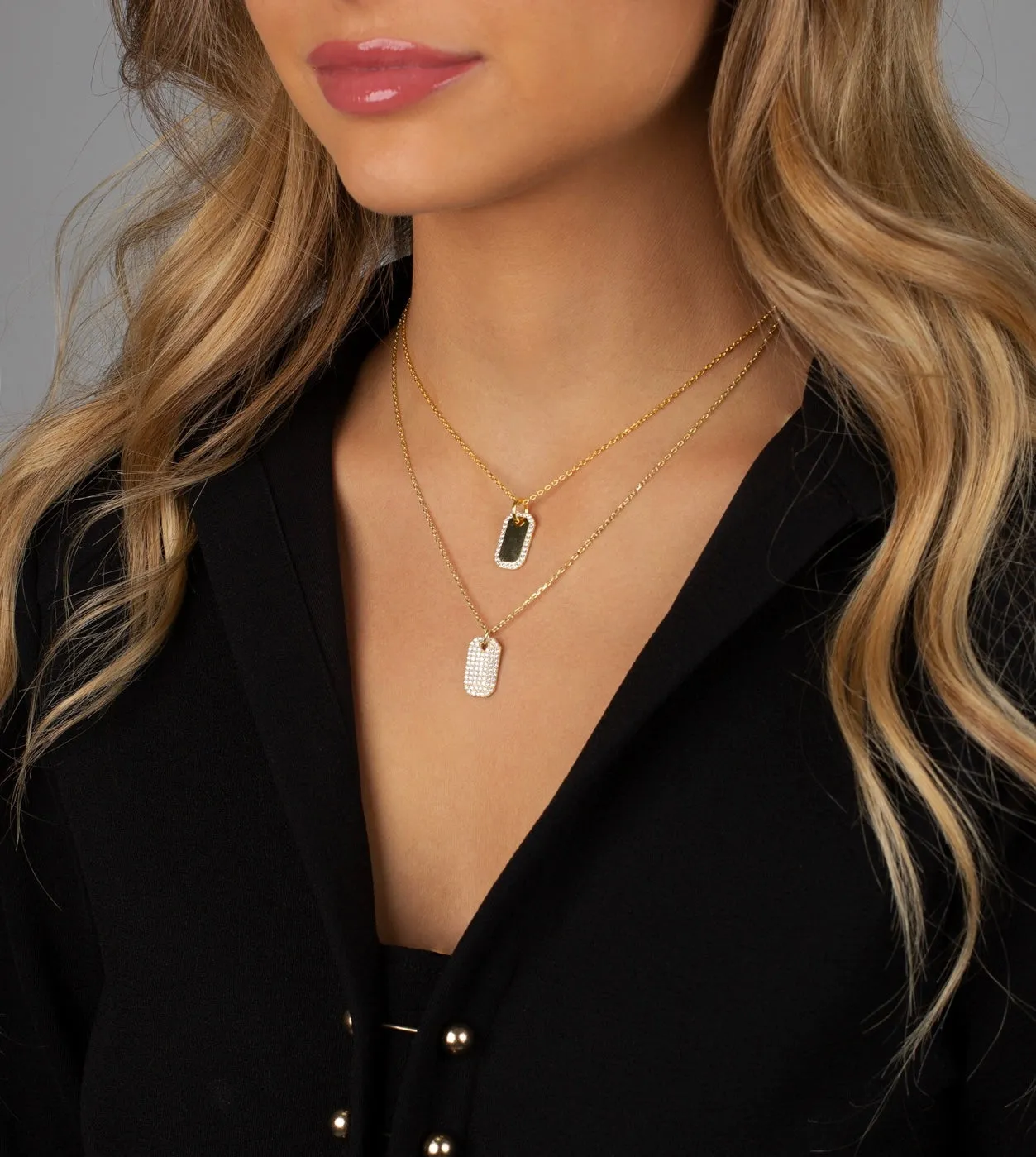 Solid/Pave Dog Tag Necklace