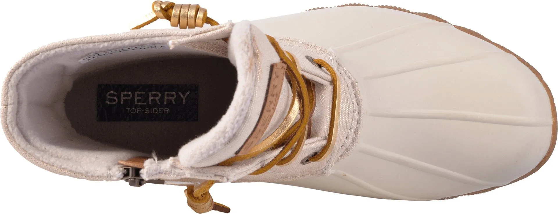 Sperry Women's Saltwater Sparkle Rain Boot, Oat/Gold, 6.5 Medium US