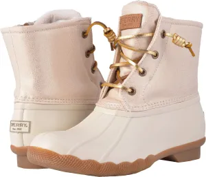 Sperry Women's Saltwater Sparkle Rain Boot, Oat/Gold, 6.5 Medium US