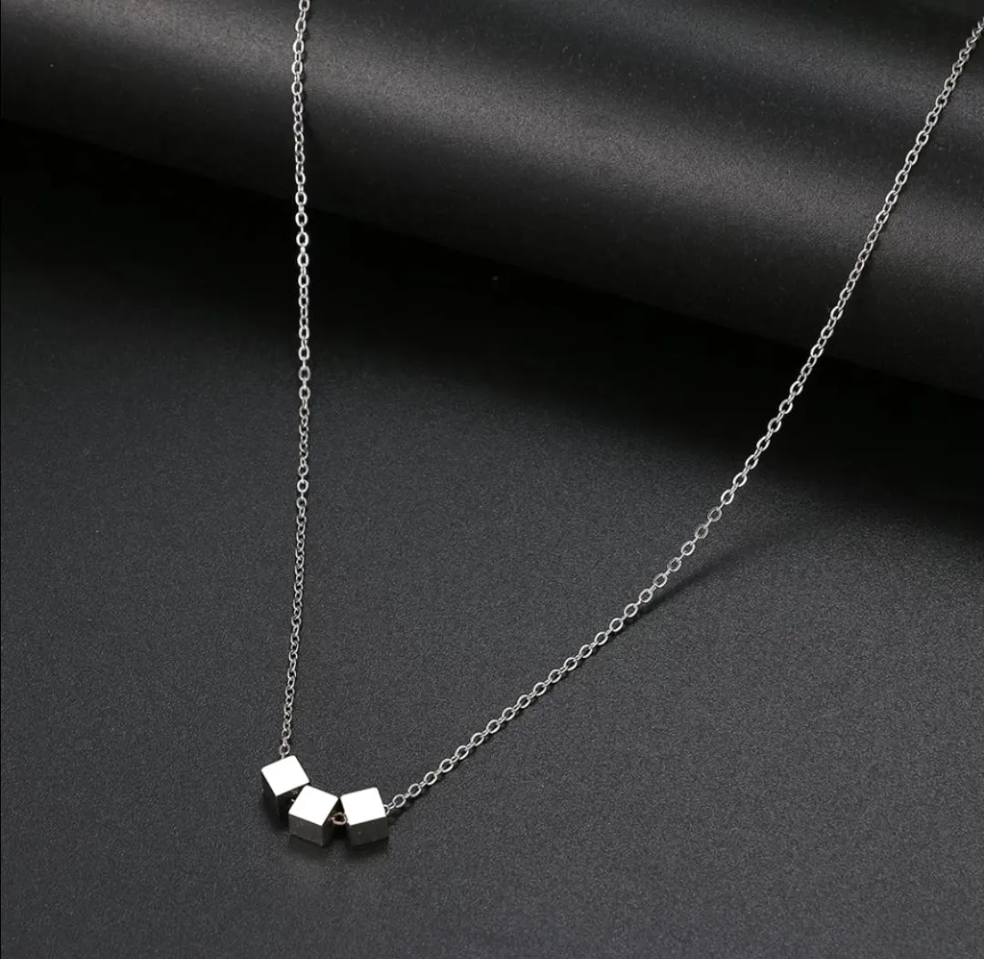 Square Cube Pendant Chain Necklace Stainless Steel Choker For Women Jewelry