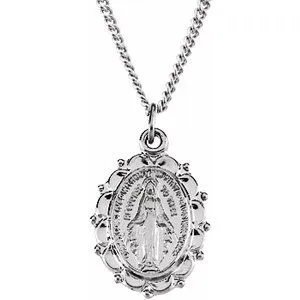 Sterling Silver 13x11 mm Miraculous Medal 18" Necklace