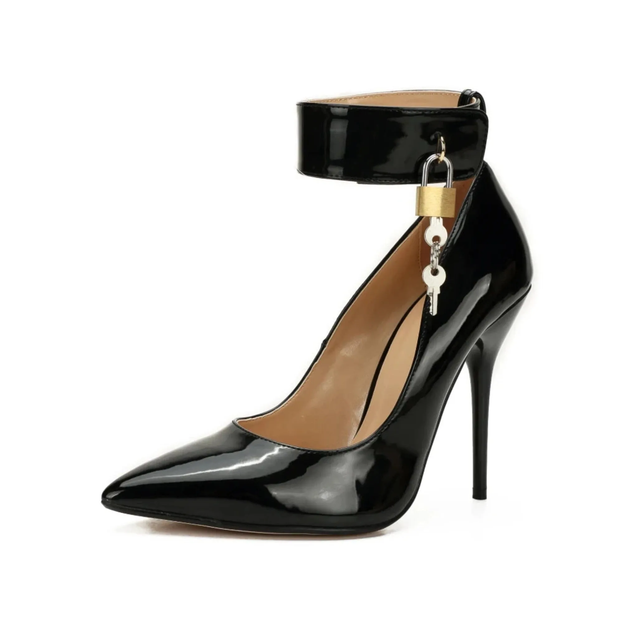 Stiletto Padlock Pointed Toe Ankle Strap