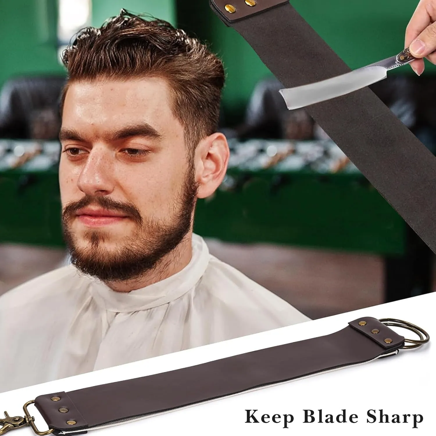 Straight Razor Leather Strop for Sharpening, Leather Strop Razor Strops, Hair Removal Folding Razor, Straight Razor Sharpening Belt (Brown)