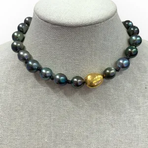 Tahitian Pearls w/ 18K Gold Large Nugget Choker | 16”