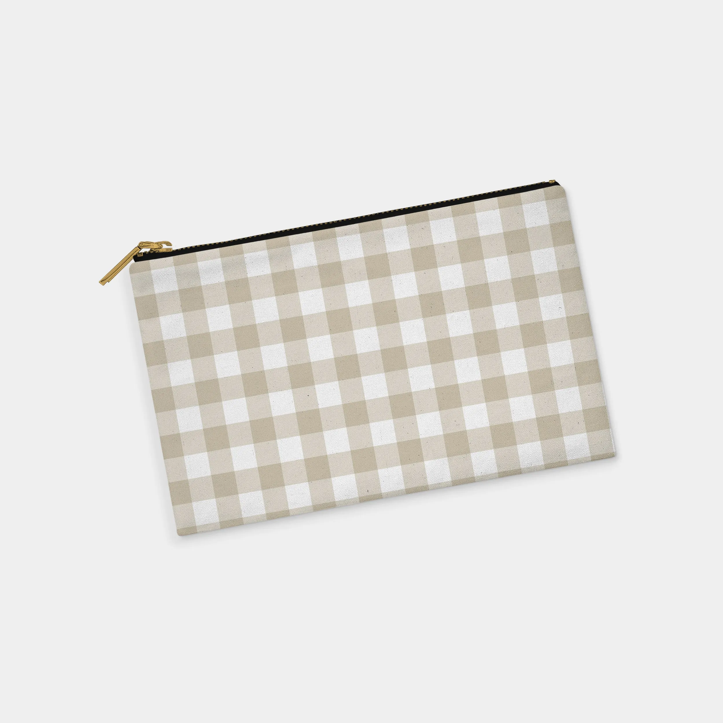 Taupe Gingham Personalized Zipper Pouch