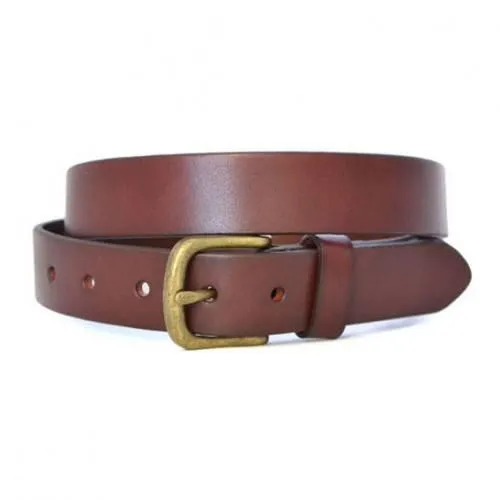 TOBEN - Mens Womens Unisex Dark Tan Leather Dress Belt