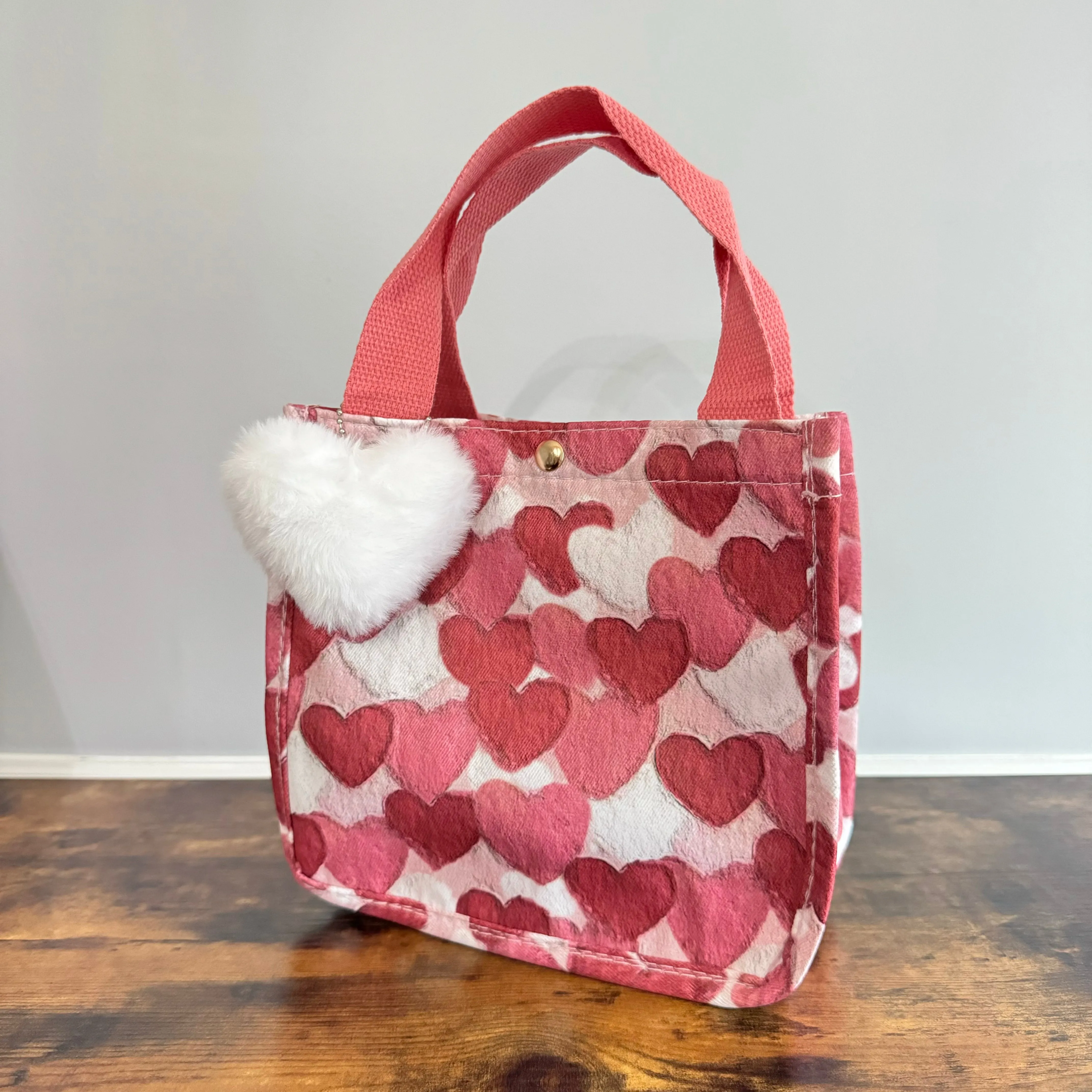 Tote Bag - Heart Dark Pink   White