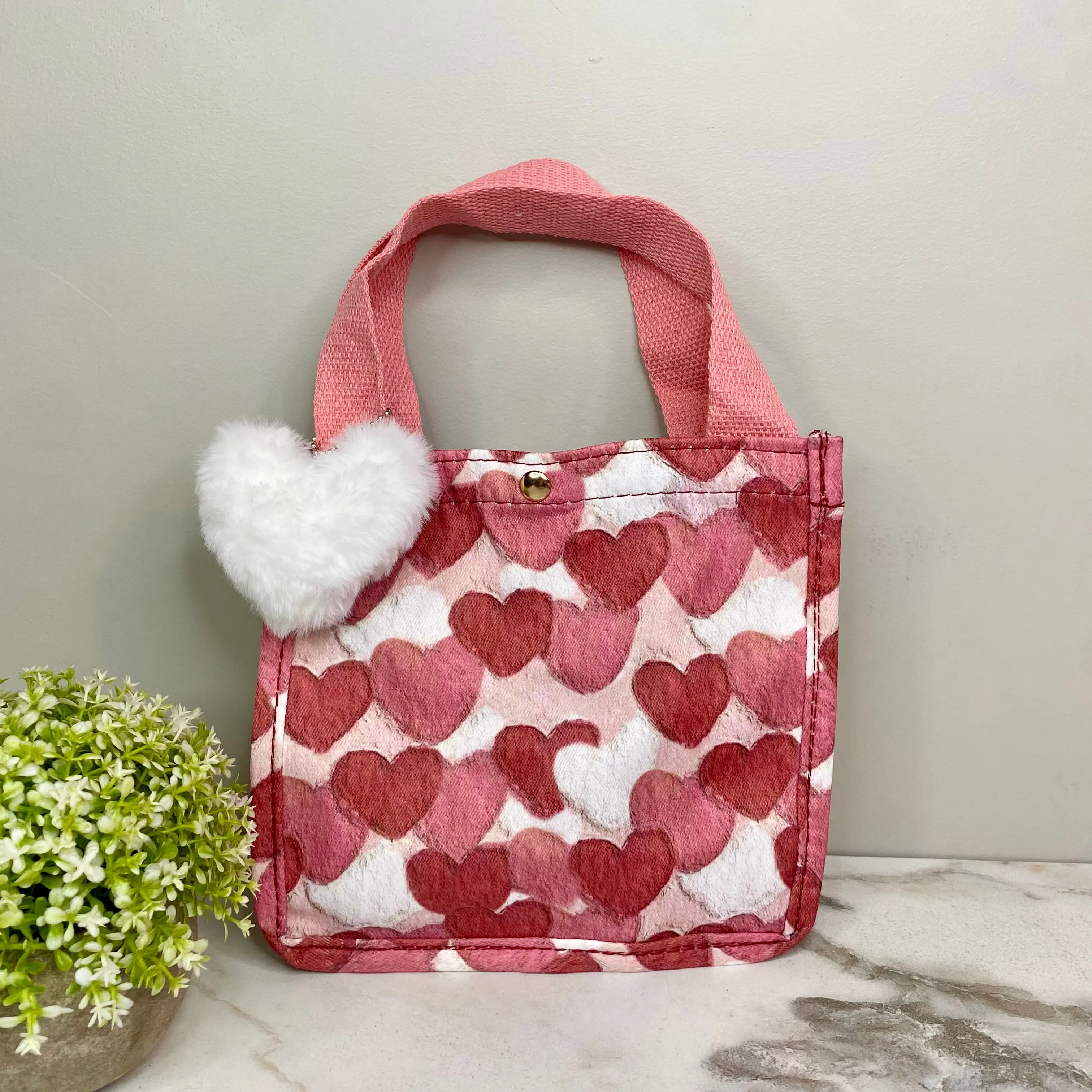 Tote Bag - Heart Dark Pink   White
