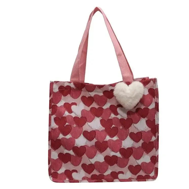 Tote Bag - Heart Dark Pink   White