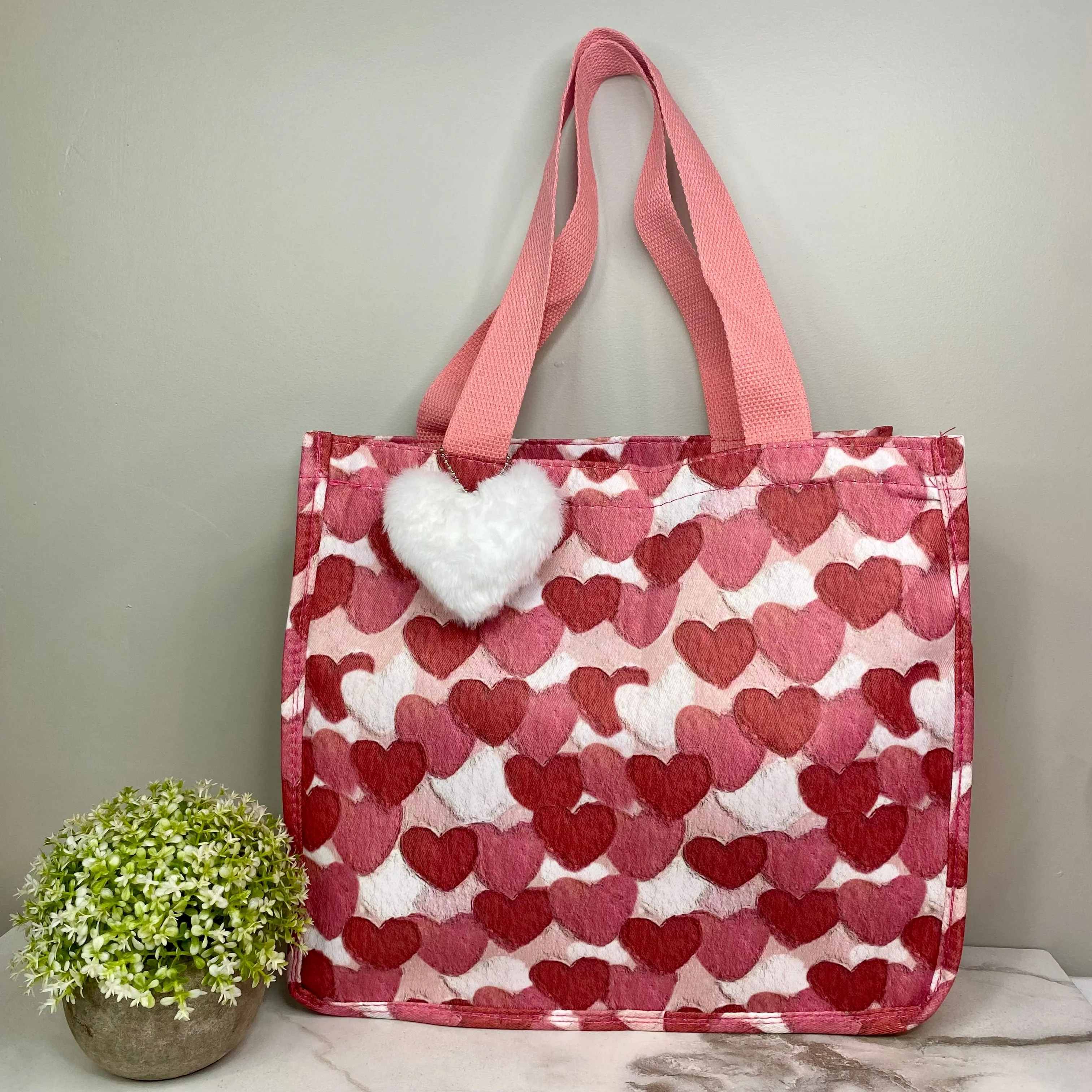 Tote Bag - Heart Dark Pink   White