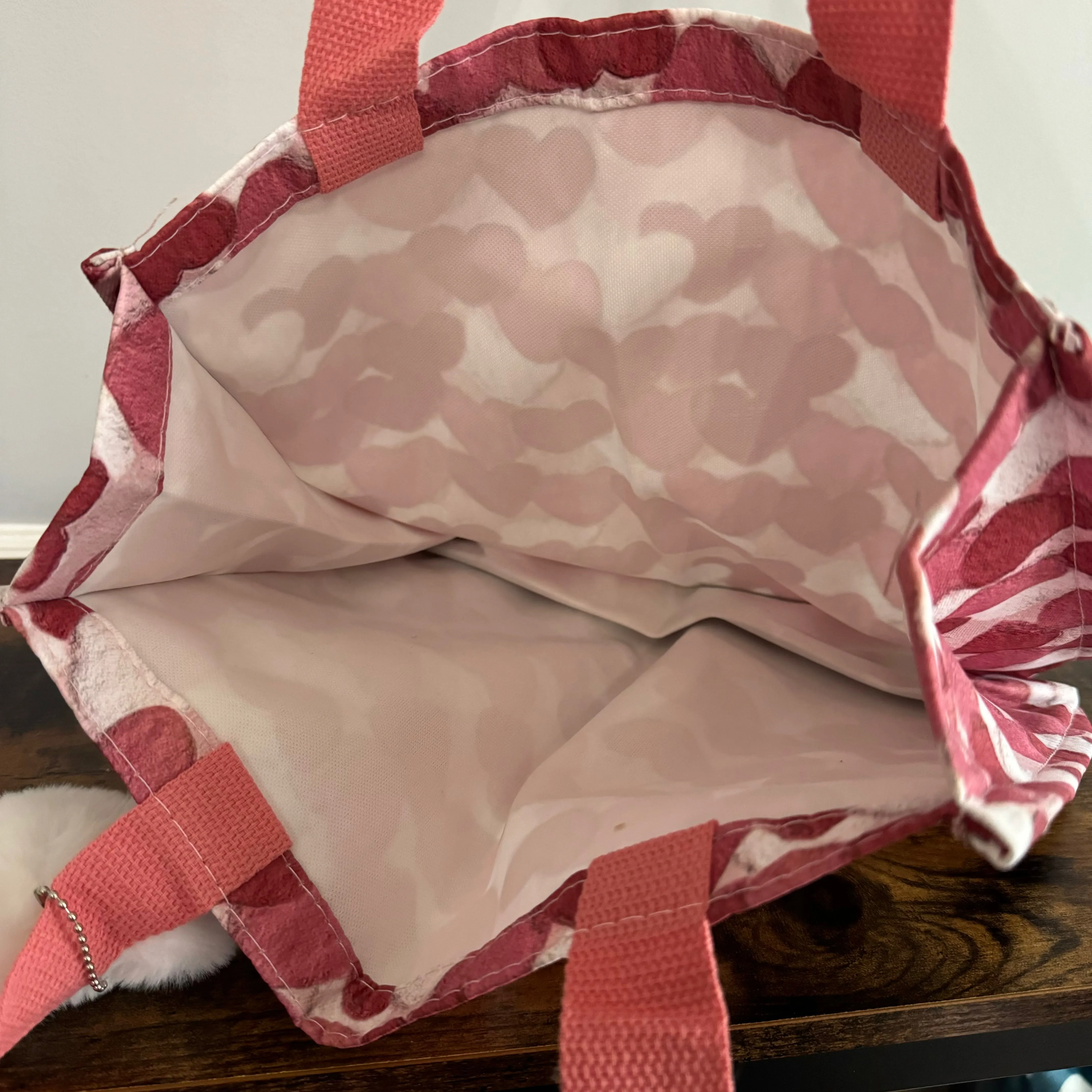Tote Bag - Heart Dark Pink   White