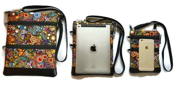 Travel Bags Crossbody Purse - Cross Body - Faux Leather - Tablet Purse -  Tranquility Fabric