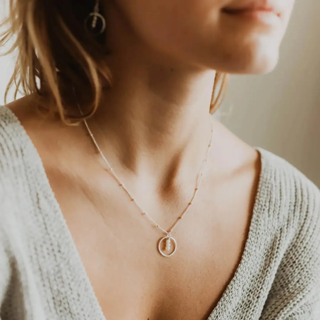 Treble Three Pearls Necklace in Gold Fill | 16"