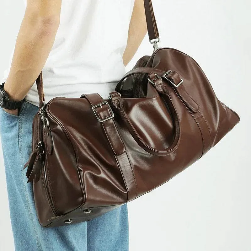 Trendy Men's Leather Duffel – Large Sports Gym Carry-on Bag