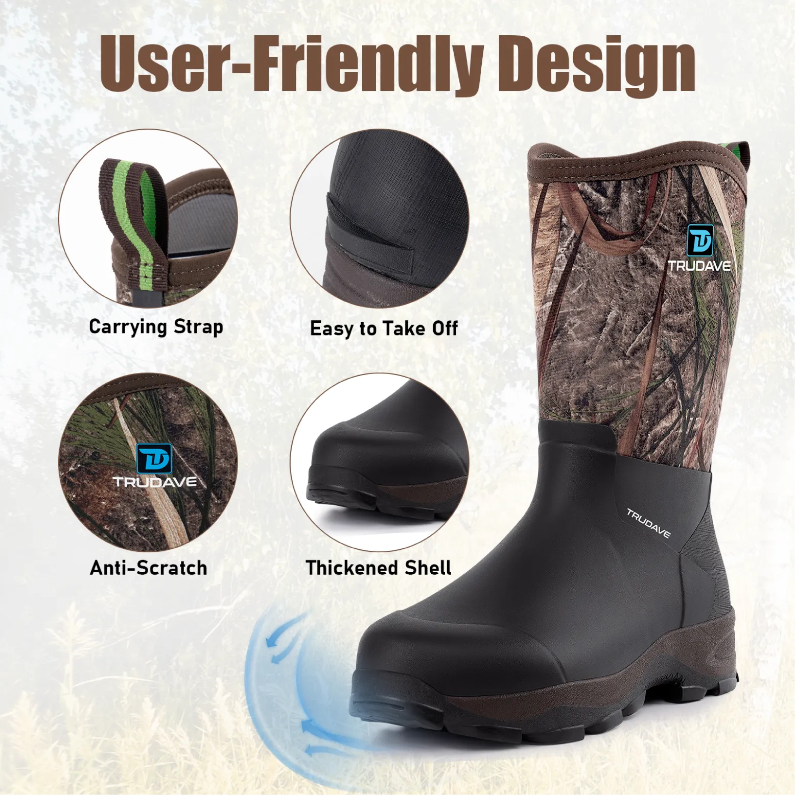 Trudave Rubber Work Hunting Rain Boots with Steel Shank - Reed Grass