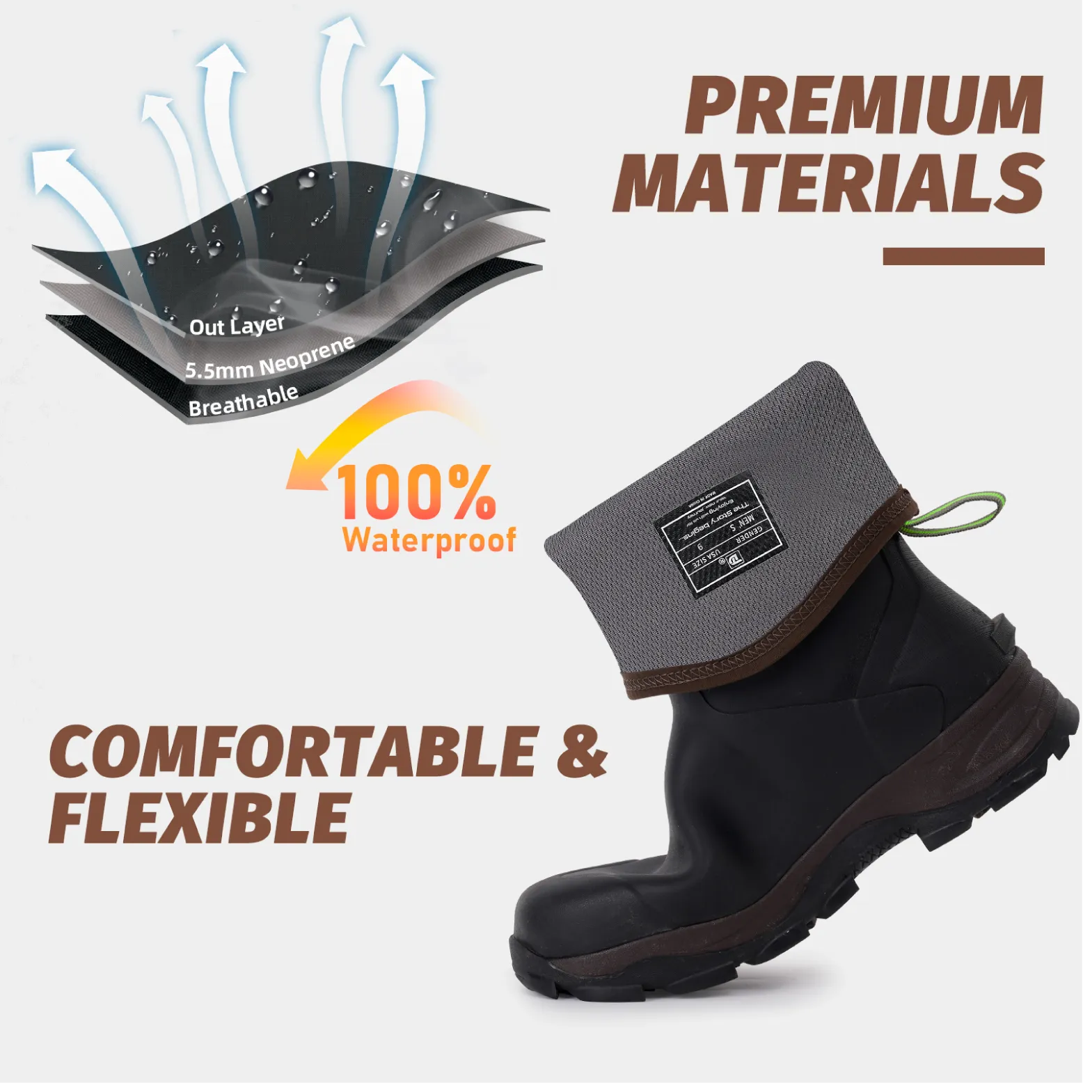 Trudave Rubber Work Hunting Rain Boots with Steel Shank - Reed Grass