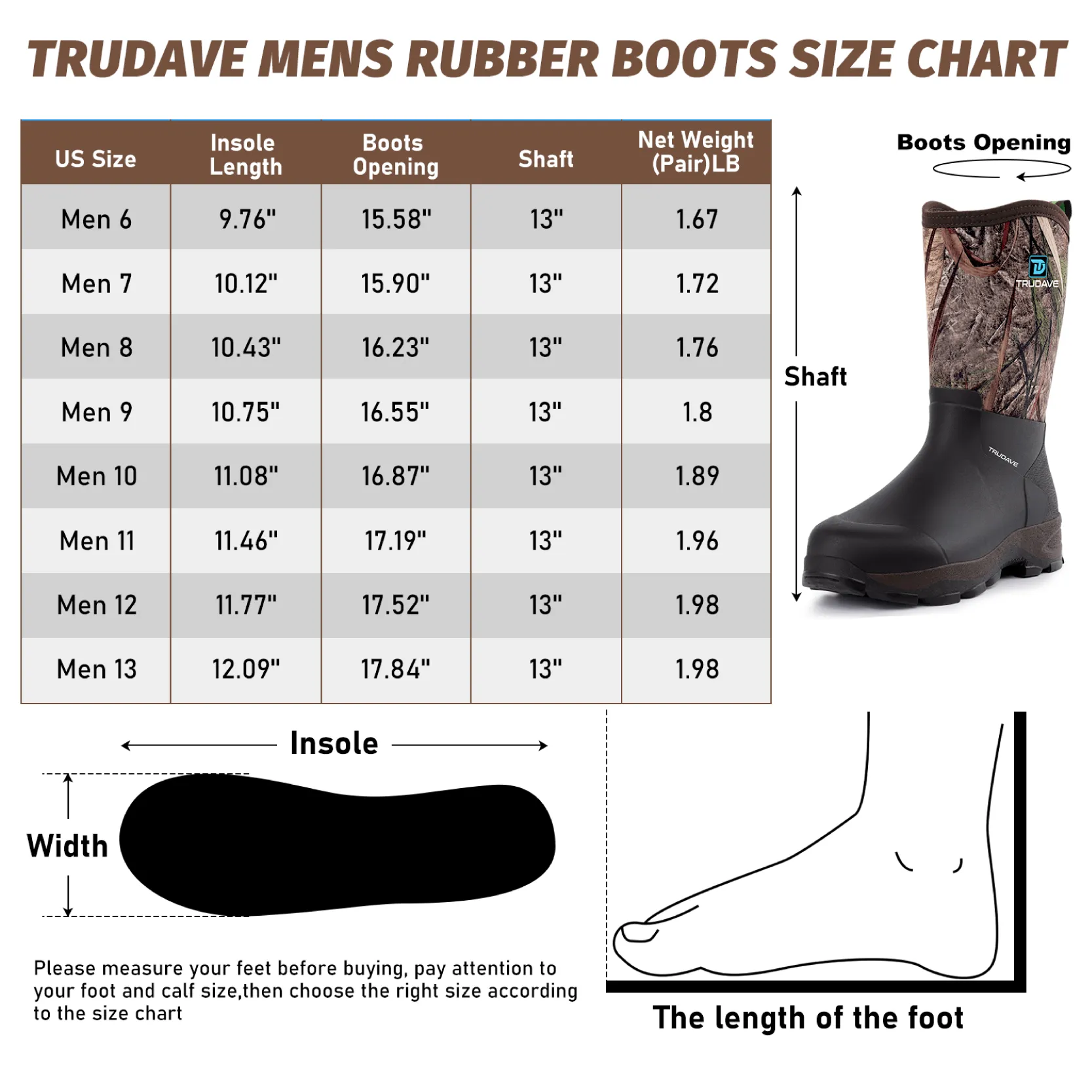Trudave Rubber Work Hunting Rain Boots with Steel Shank - Reed Grass