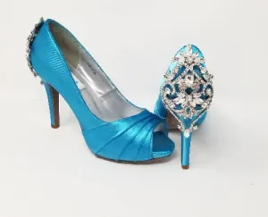Turquoise Wedding Shoes with Crystal Heel Design