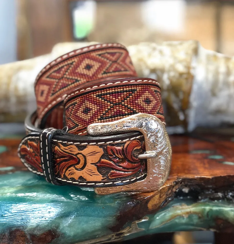 Twisted X Earth Tone Tooled Woven Belt