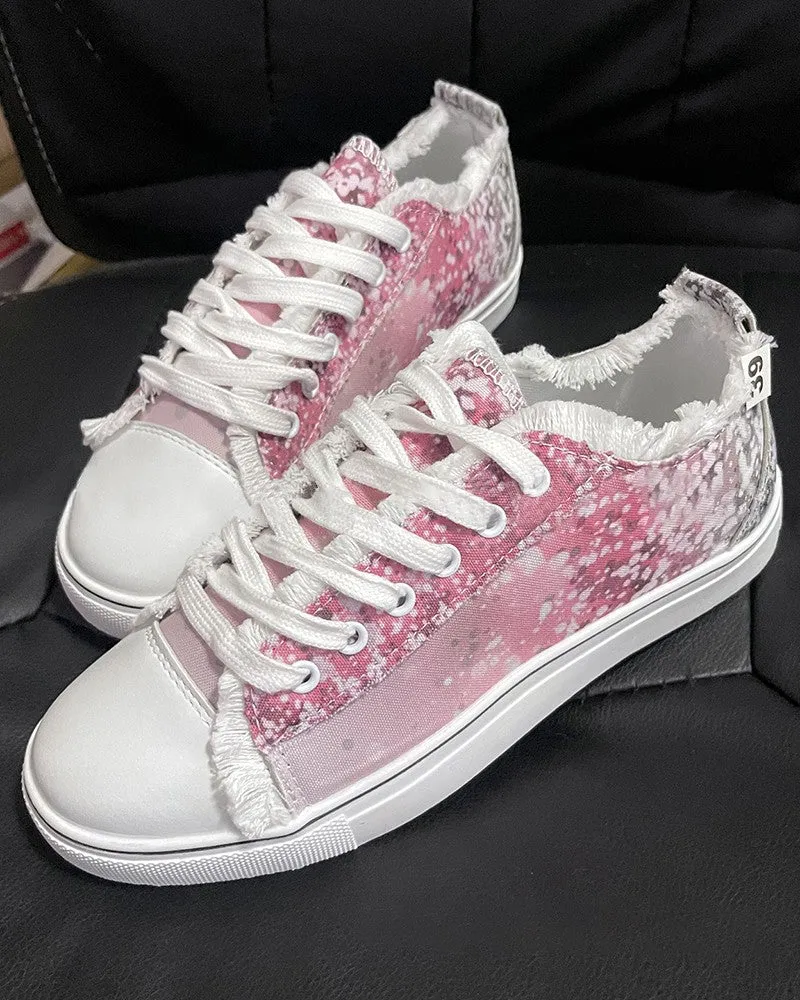 Valentine's Day Ombre Lace up Fringe Hem Canvas Sneakers