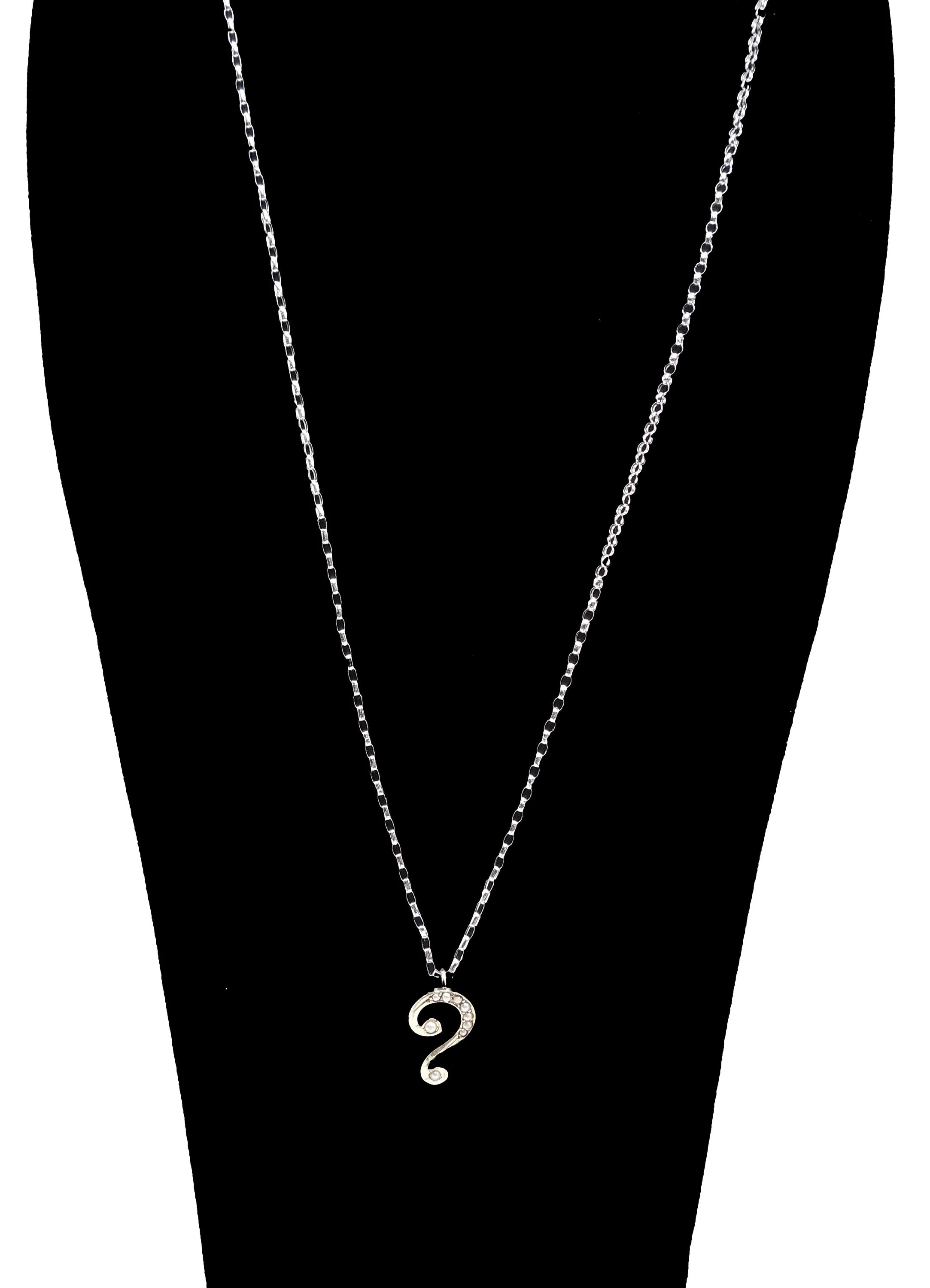 Victorian Yellow Gold and Seed Pearl Question Mark Pendant Necklace