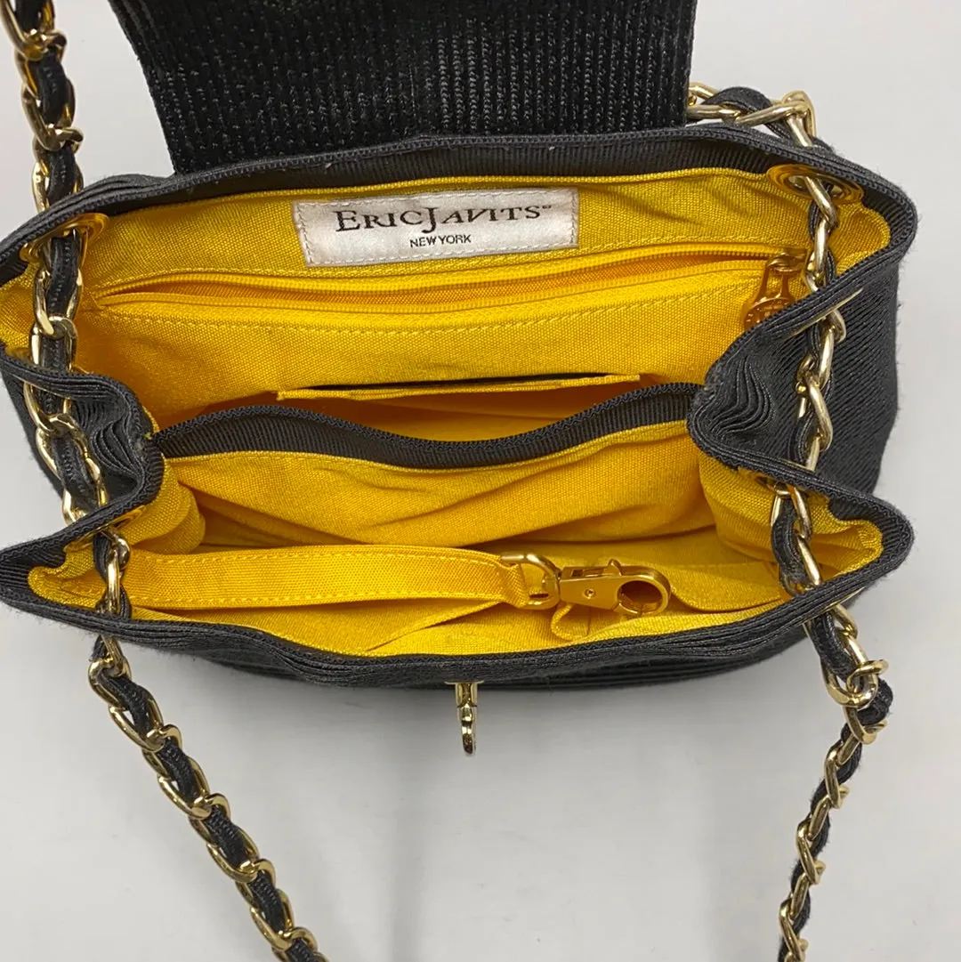 Vintage: Eric Javits Black Straw Handbag with Gold Hardware