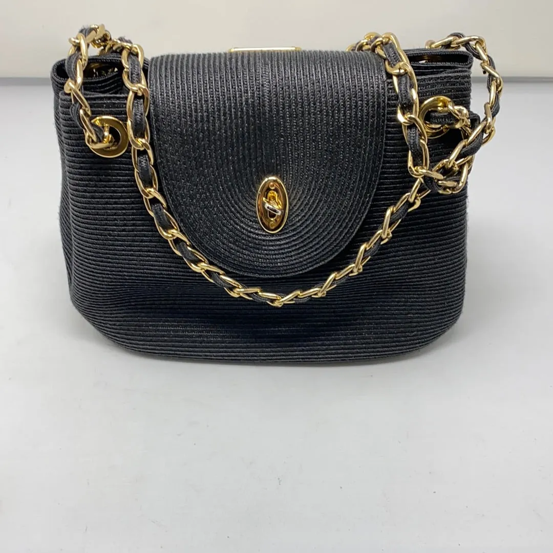 Vintage: Eric Javits Black Straw Handbag with Gold Hardware