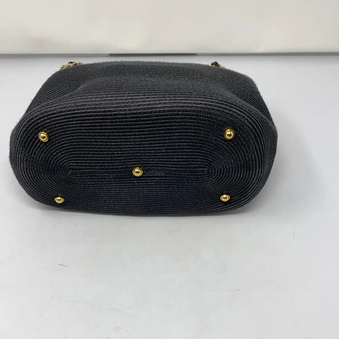 Vintage: Eric Javits Black Straw Handbag with Gold Hardware