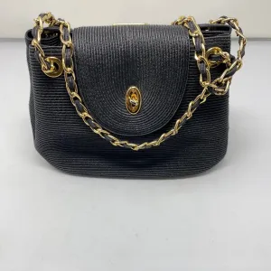 Vintage: Eric Javits Black Straw Handbag with Gold Hardware