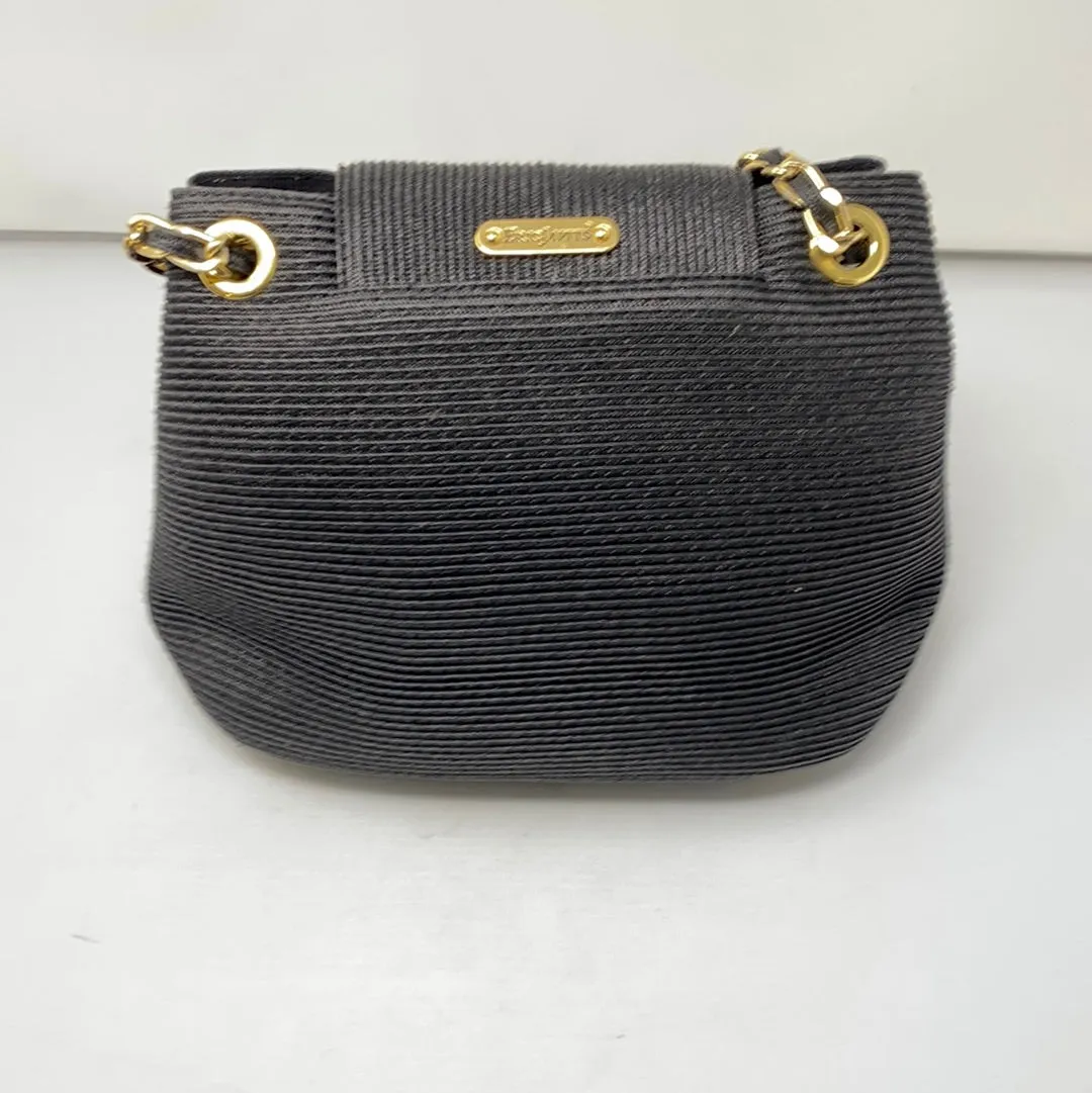 Vintage: Eric Javits Black Straw Handbag with Gold Hardware