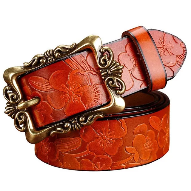 Vintage Floral Leather Belt