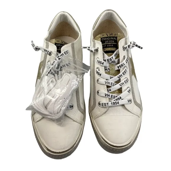 Vintage Havana Womens Size 10 Alive White Gold Glitter Star Slip On Sneakers