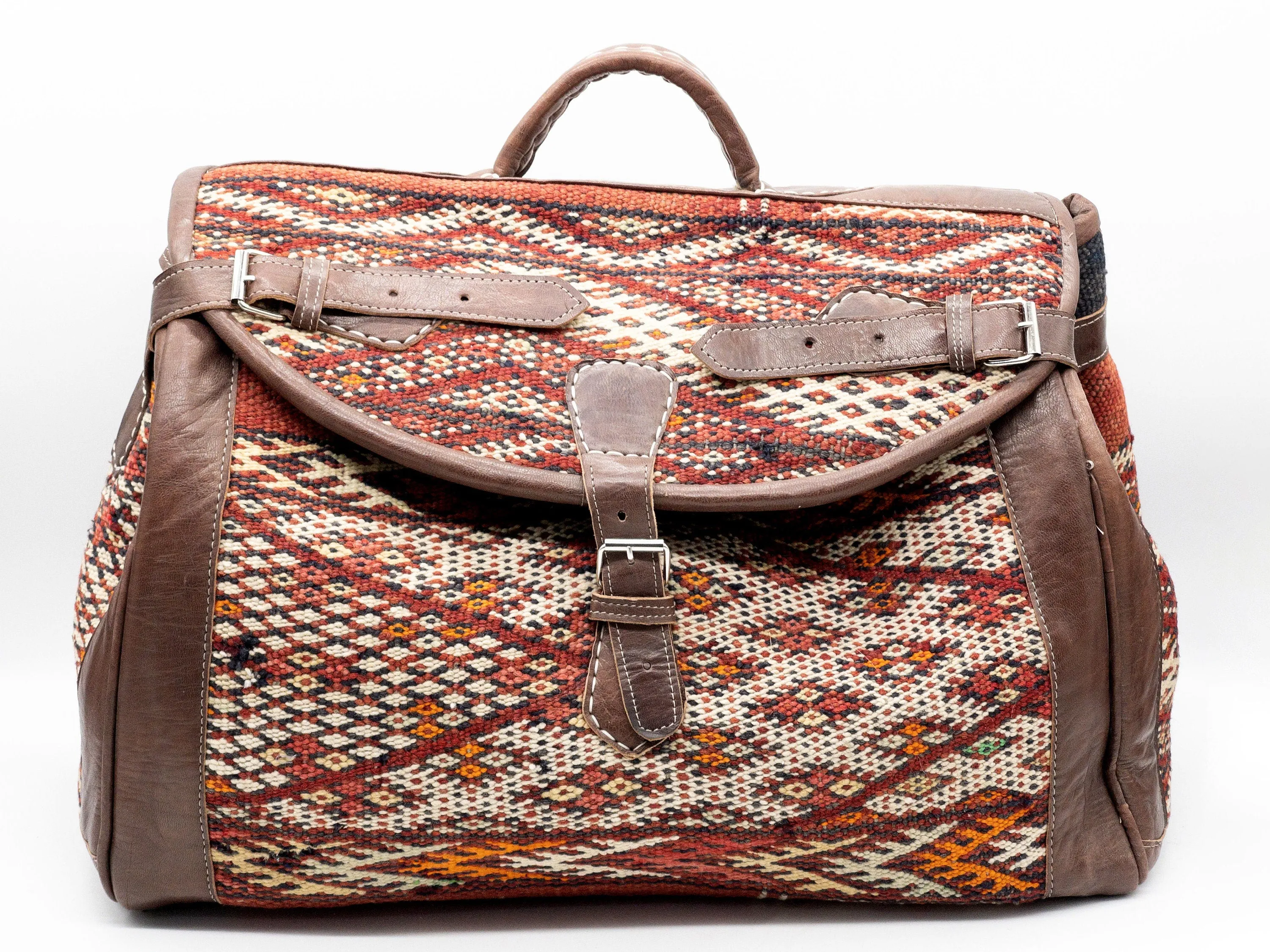 Vintage Kilim Travel Bag - Handmade Leather Weekender Bag