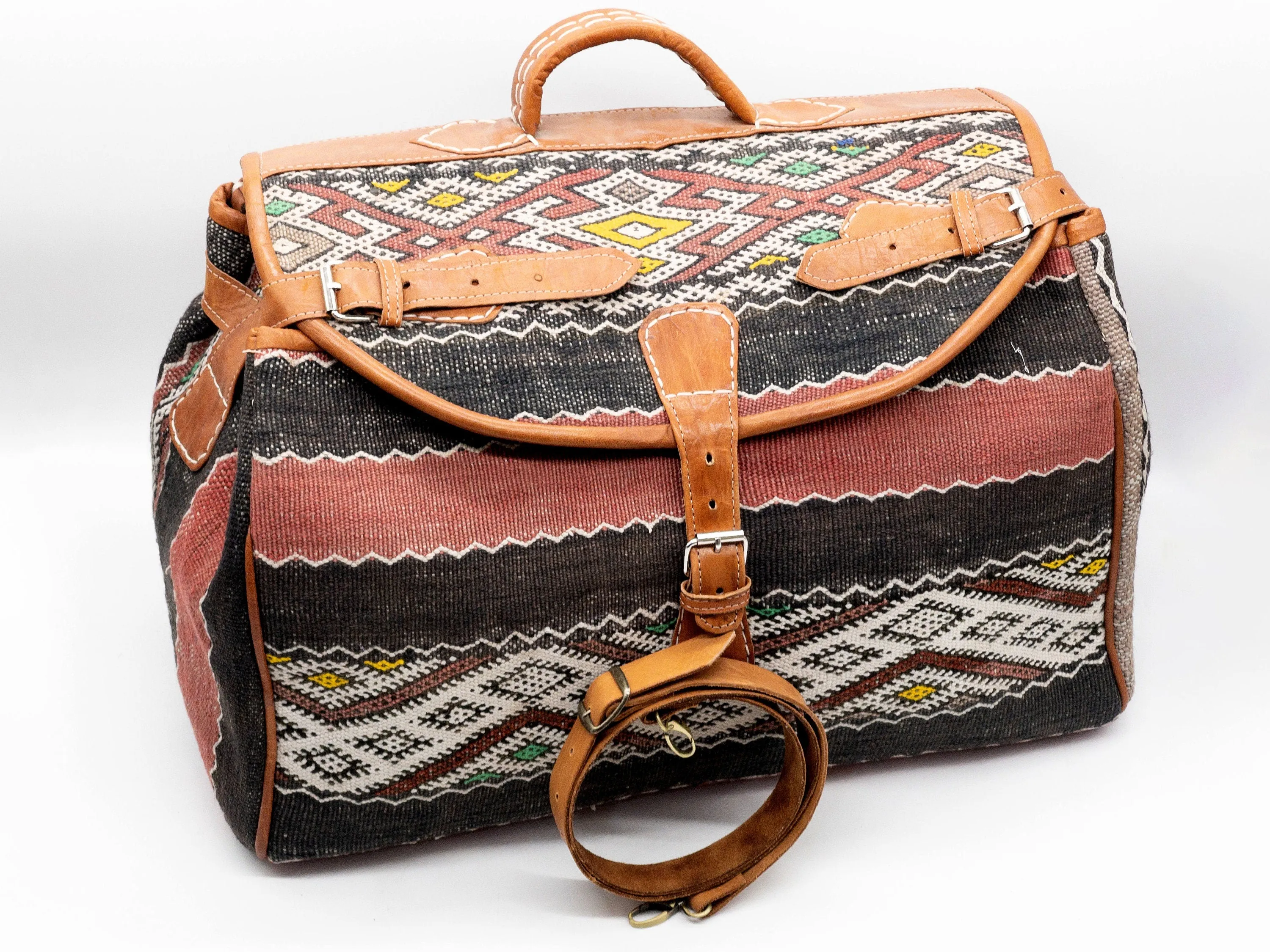 Vintage Kilim Travel Bag - Handmade Leather Weekender Bag