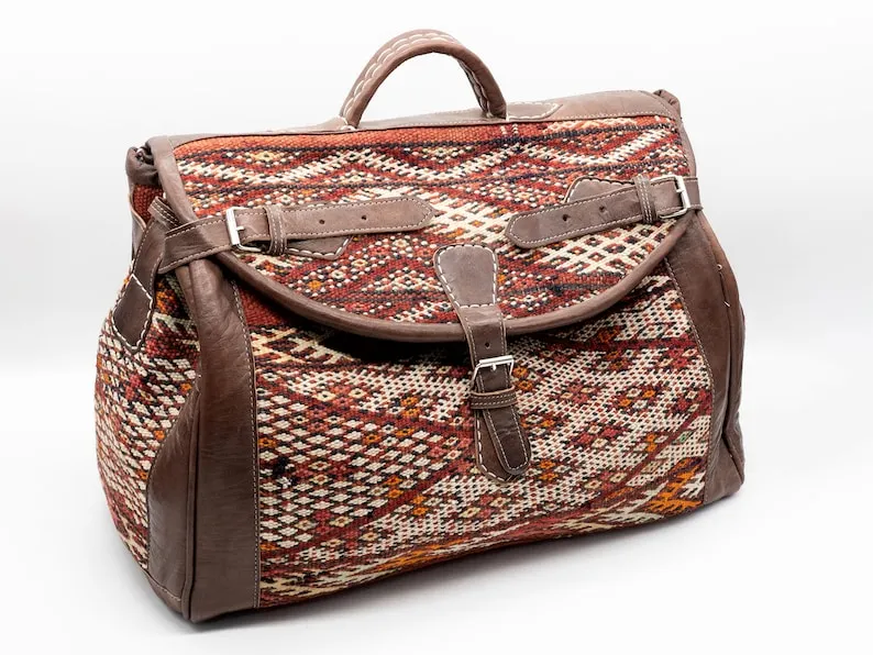 Vintage Kilim Travel Bag - Handmade Leather Weekender Bag