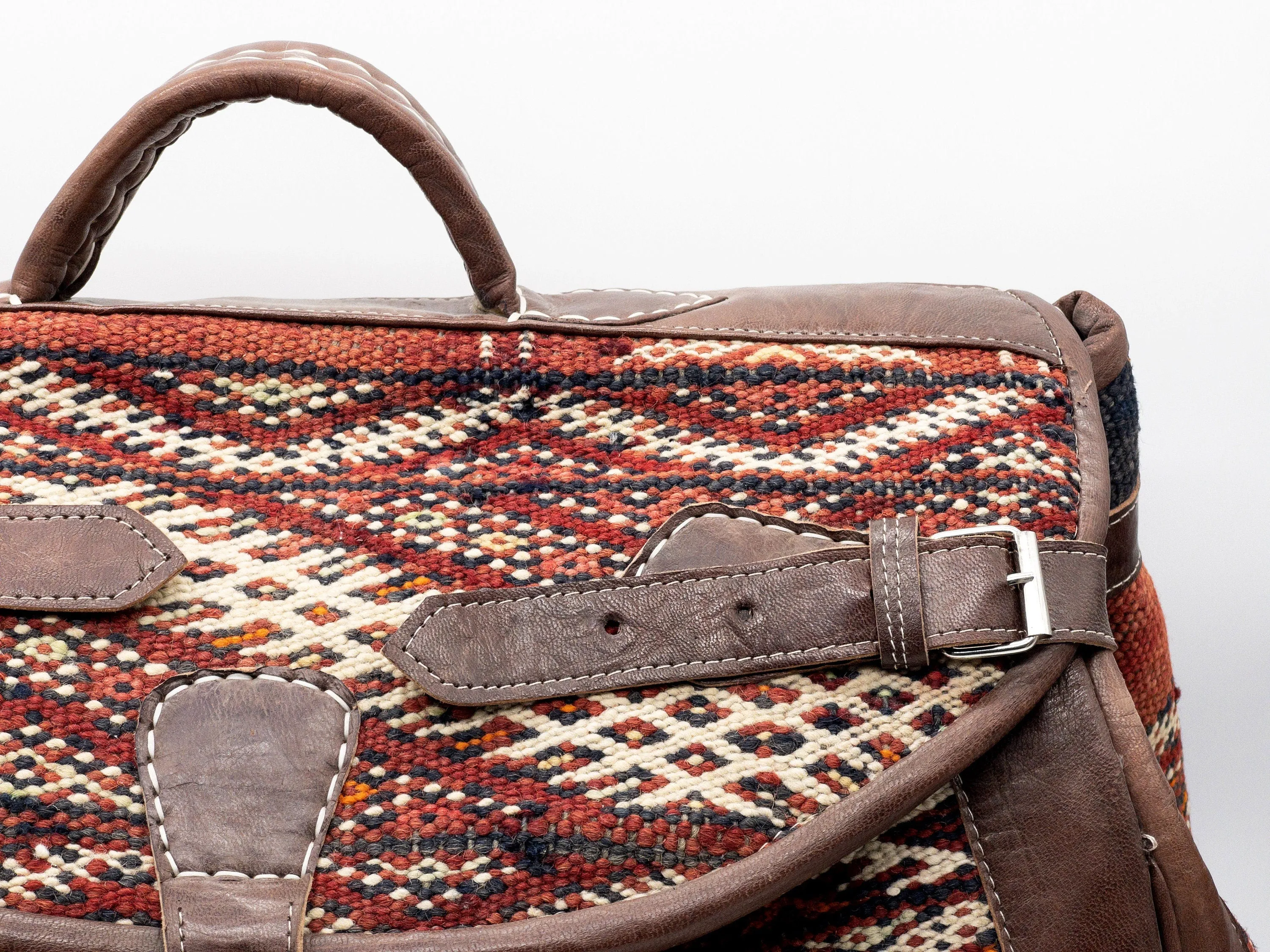 Vintage Kilim Travel Bag - Handmade Leather Weekender Bag
