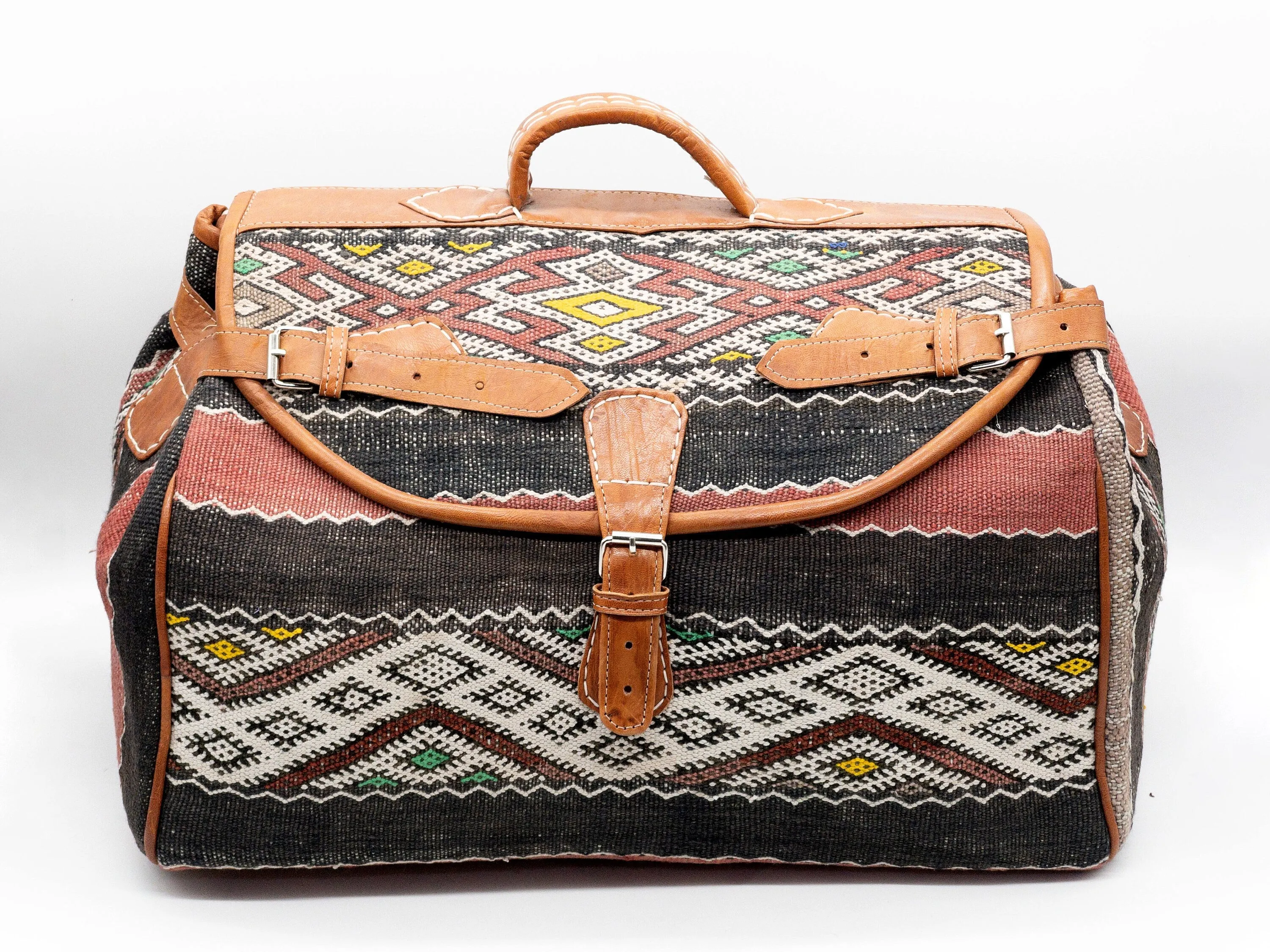 Vintage Kilim Travel Bag - Handmade Leather Weekender Bag
