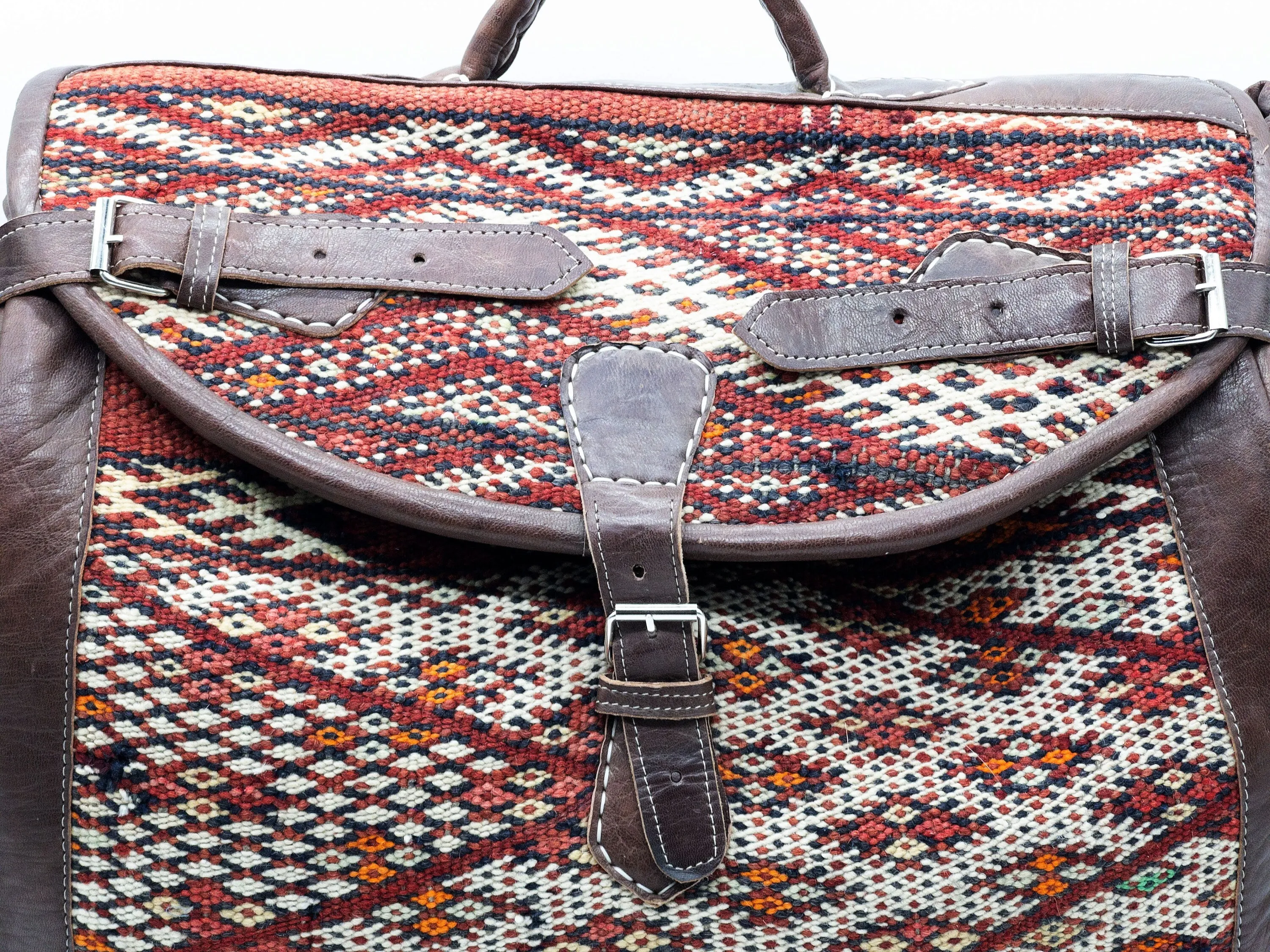 Vintage Kilim Travel Bag - Handmade Leather Weekender Bag