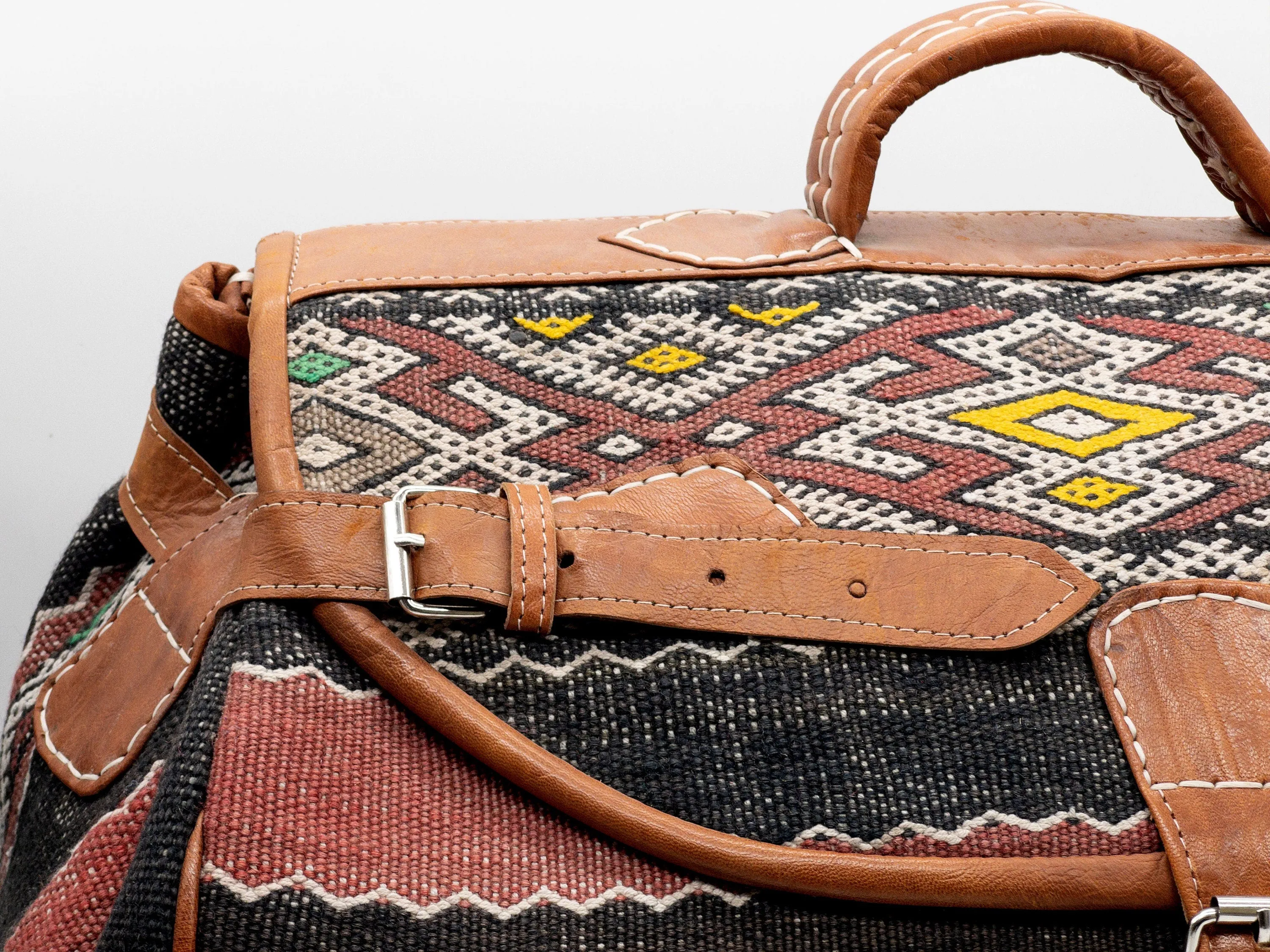 Vintage Kilim Travel Bag - Handmade Leather Weekender Bag