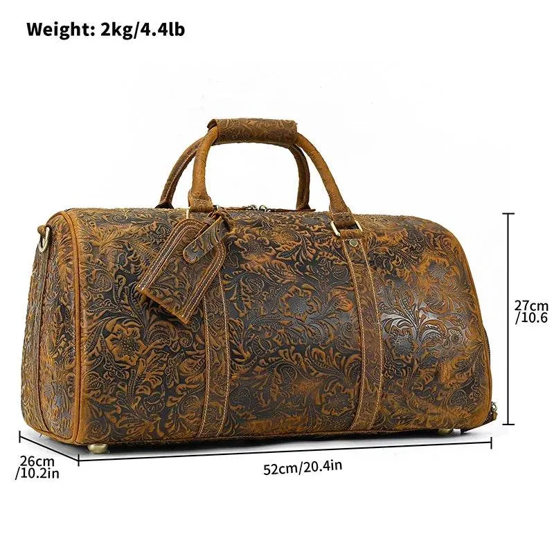 Vintage Leather Travel Duffle Bag with Shoe Pocket Weekend Bag