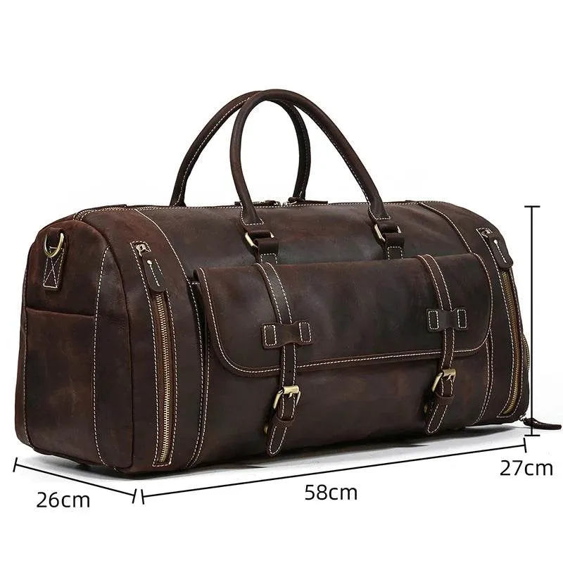 Vintage Leather Travel Duffle Bag with Shoe Pocket Weekend Bag