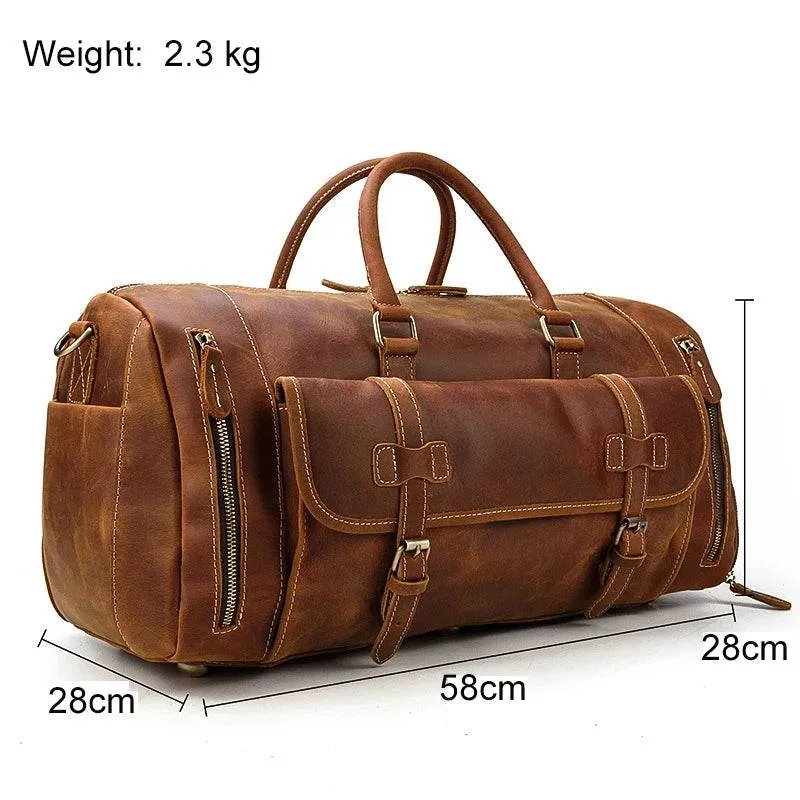 Vintage Leather Travel Duffle Bag with Shoe Pocket Weekend Bag